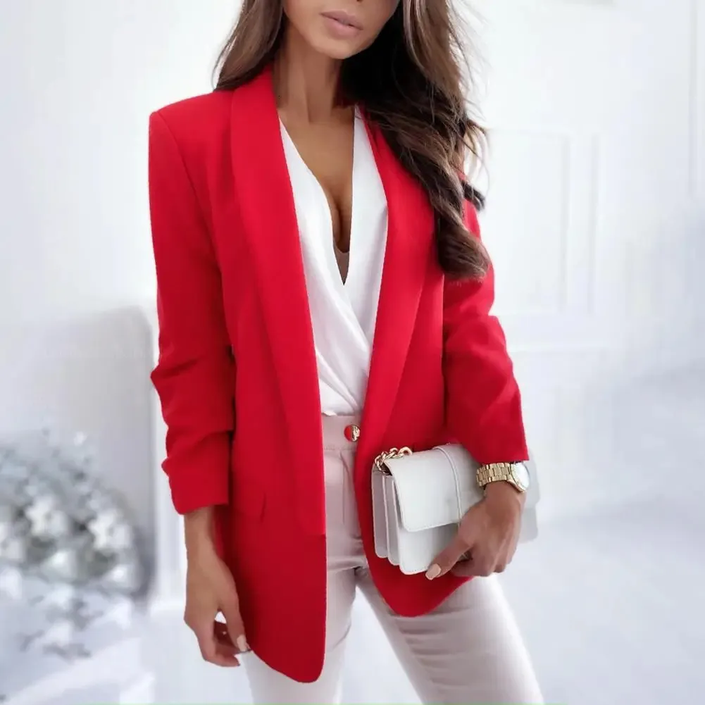 Women's Suits Blazers Office Lady Blazer Solid Color Fake Flap Pockets Autumn Winter Long Sleeve Lapel No Button Cardigan Blazer for Daily Wear Clothe 231121