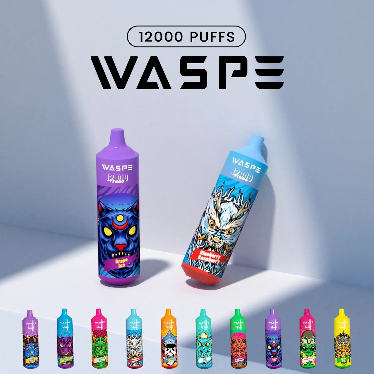 15 цветов Горячие продажи Waspe vape puff 12000 Одноразовые Vape Puff 12k Электронная сигара Puff Bar Vapor Vapes Pen 20 мл Масло 650 мАч перезаряжаемый RGB свет вейпера