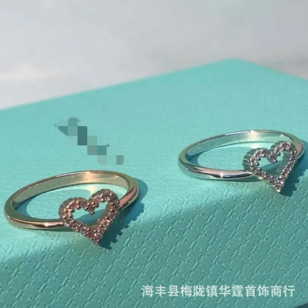 Tiffanyins rings jewelry T Hollow Heart Ring Fashion Simple Net Red Rose Gold Heart Shaped Diamond Heart Ring