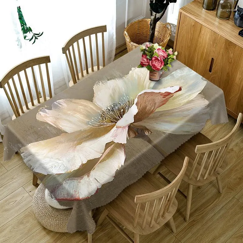 テーブルクロス長方形3D花柄パターンバタフライプリントテーブルクロスリネンステイン耐性ホームキッチンクリーニングツールピクニックマット
