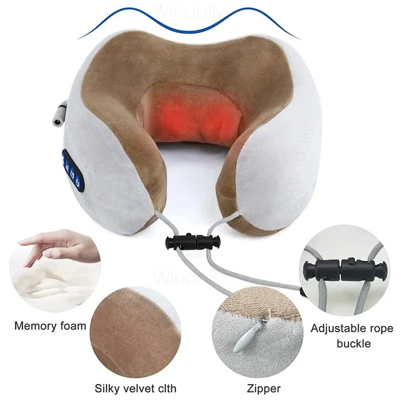 Electric Shiatsu Neck Shoulder Pillow Massager U-shape Massage Neck Pillow  New