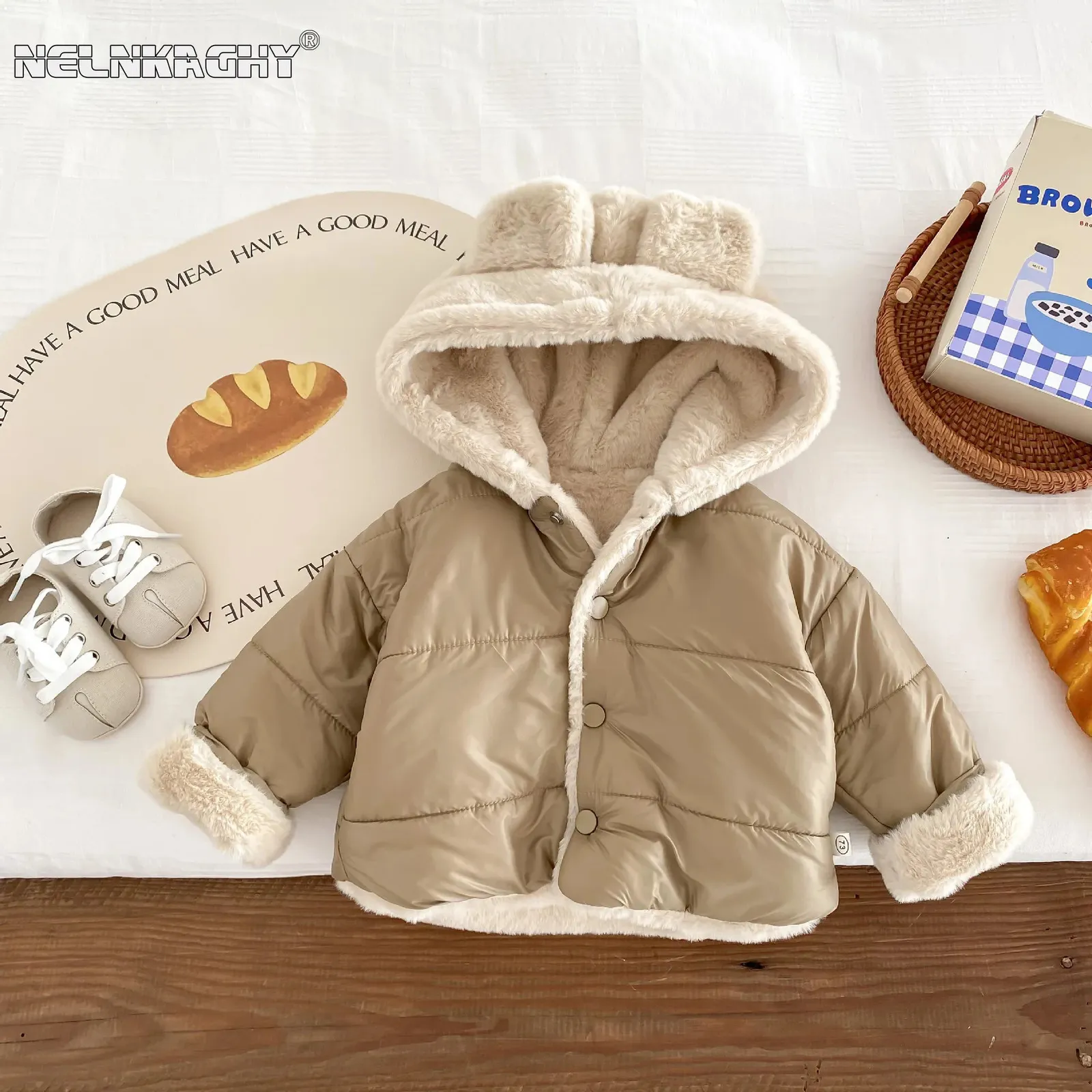 Jackets Cute Children's Winter Jacket Fur Lining 05 Years Old Girls Boys Hoodies Coats Korean Style Kids Baby Thick Warm Outwear 231121