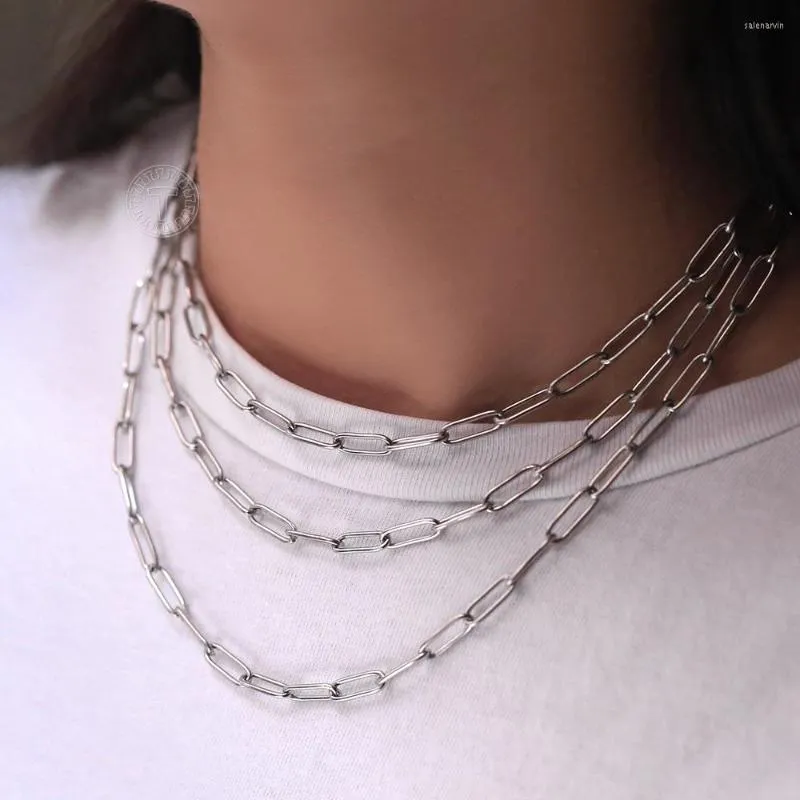 Chains Stainless Steel Necklaces For Women Paperclip Cable Link Chain Choker 16-20inch Jewelry Wholesale Gifts Silver Color LDN309