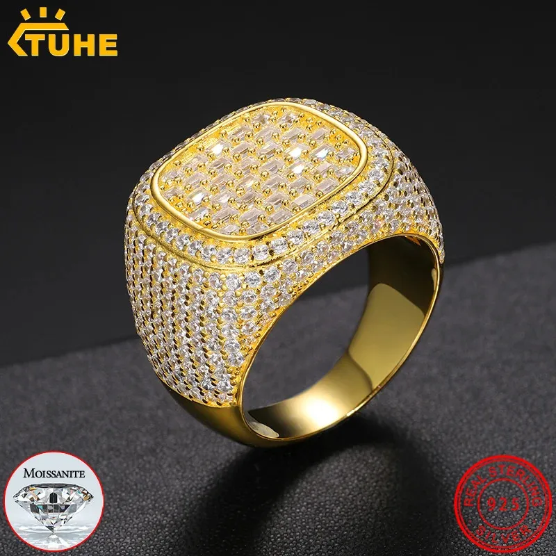 Anneaux de mariage unisexe classique mosonite 925 bague pour hommes hip hop bijoux pavage ensemble mode rock cadeau 231121