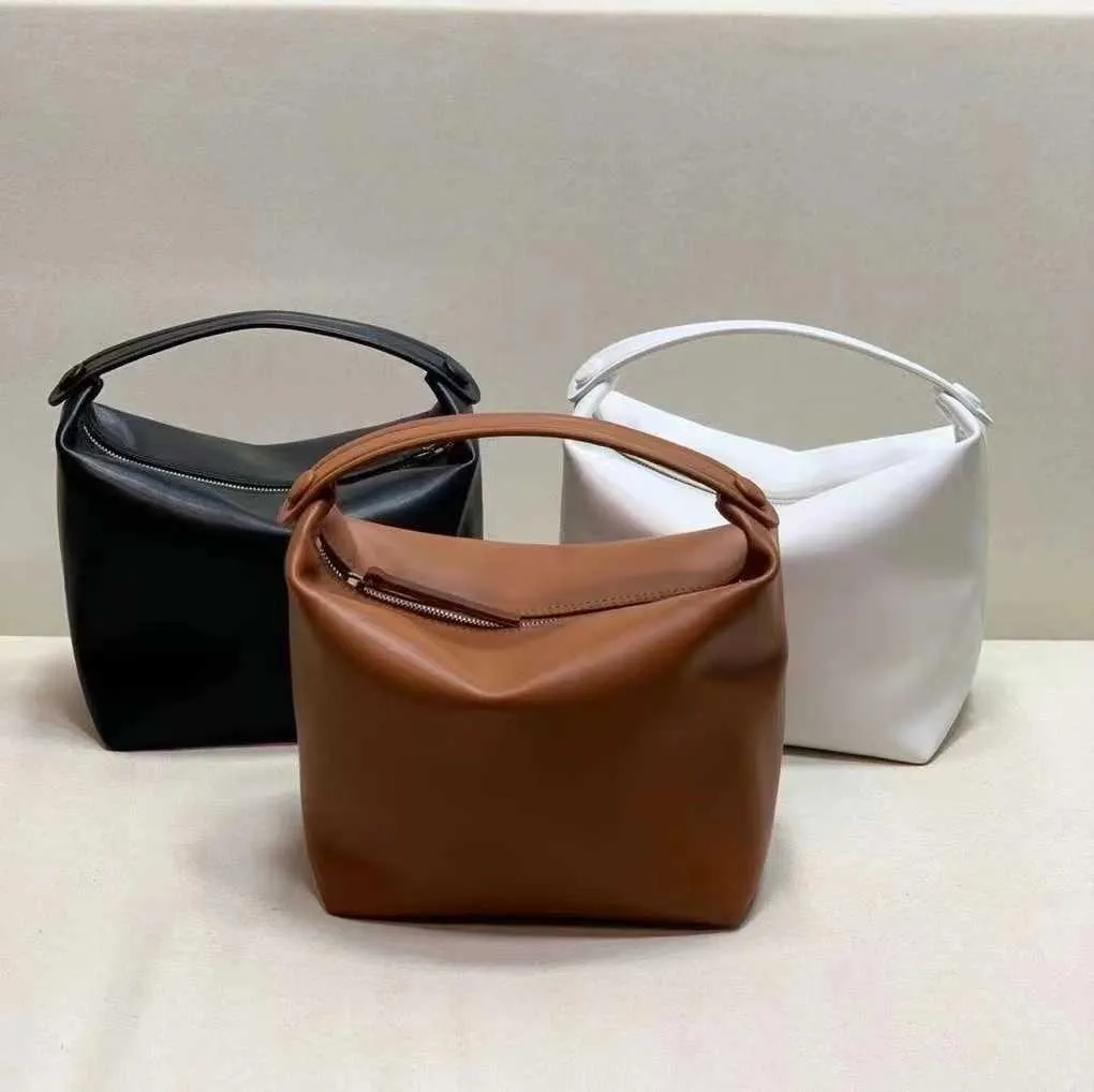 The Row Women s Leather Lunch Box Handbag Minimalist Style Light Luxury High Grade Texture