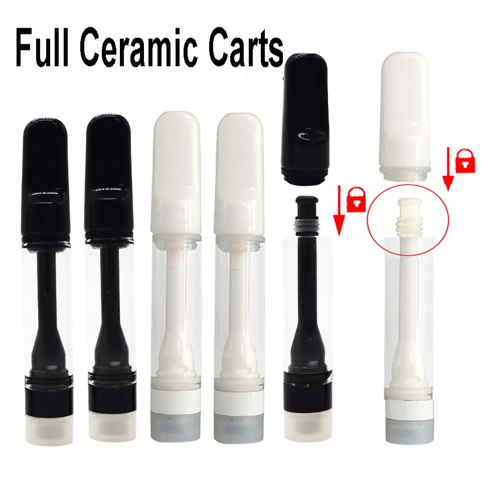 Vape-Kartuschen, 1 ml, Vollkeramikkarren, E-Zigarette, leer, dicke Ölzerstäuber, Keramikspule mit Schnappspitze, 2 Löcher, 510 Gewinde, bleifrei, Kartuschen mit individuellem Logo