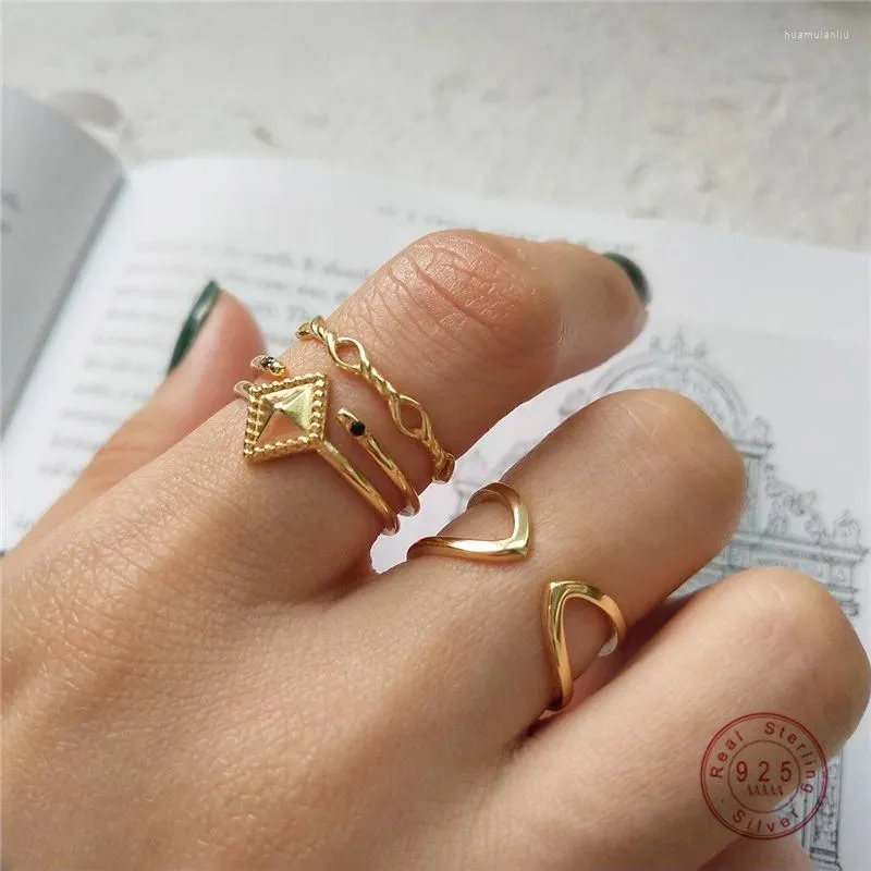 Cluster Rings 925 Sterling Silver Creative Simple Geometric Open Ring For Women Korean Party Wedding Temperament Jewelry Friendship Gift