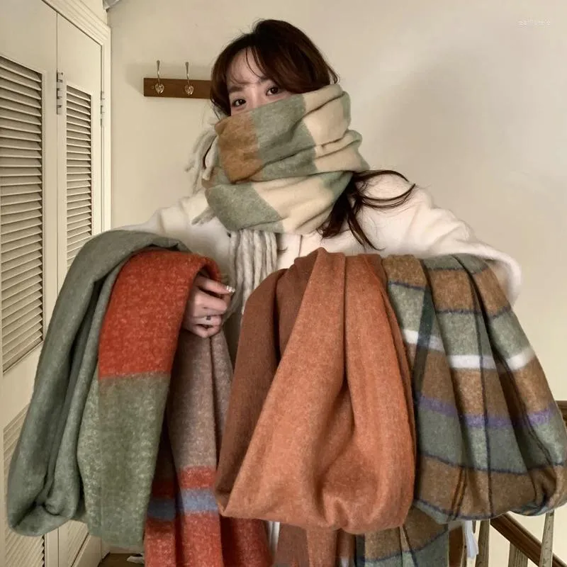 Lenços verificar cachecol moda inverno vintage estilo longo edição coreana quente feminino estudante xale para mulheres