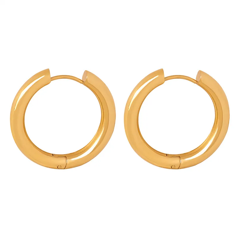 Hong Kong style vintage large loop earrings Titanium steel 18k gold cool wind simple circle temperament Maillard earrings