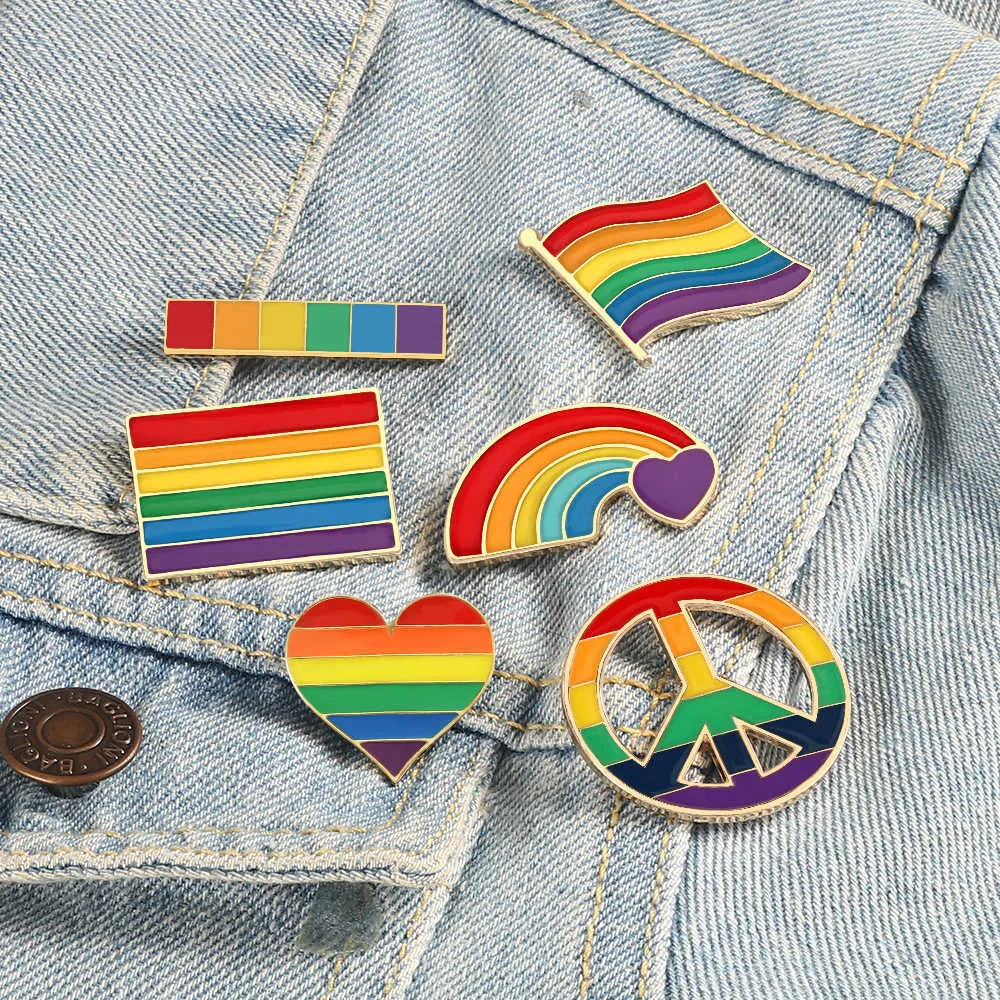 Булавки брошь ЛГБТ -флаг радужный сердечный бруш Мир и любовь эмалевые булавки для одежды Сумка лацка