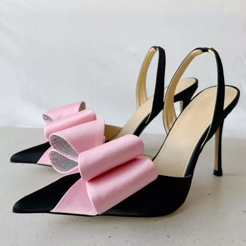 Sandals 2023 Sweet Women High Heel Pointed Toe Lovely Pink Bow-knot Decor Runway Designer Female Party Dress Heels