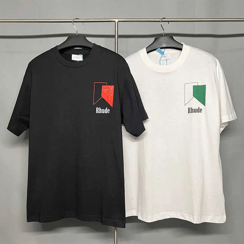 デザイナーファッション衣類 Tシャツ Tシャツ Rhude 幾何学模様レタープリントスポーツ半袖カジュアルカップル Tシャツトップスストリートヒップホップ