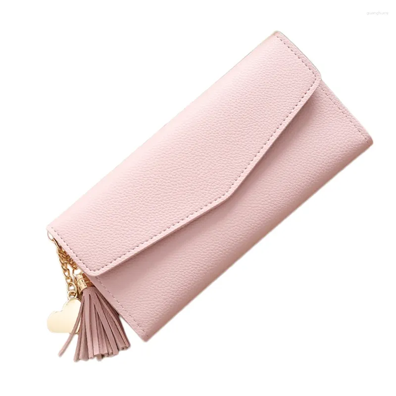 Portefeuilles Mode Femmes Faux Cuir Long Portefeuille Card Slot Tassel Heart Charm Purse Embrayage