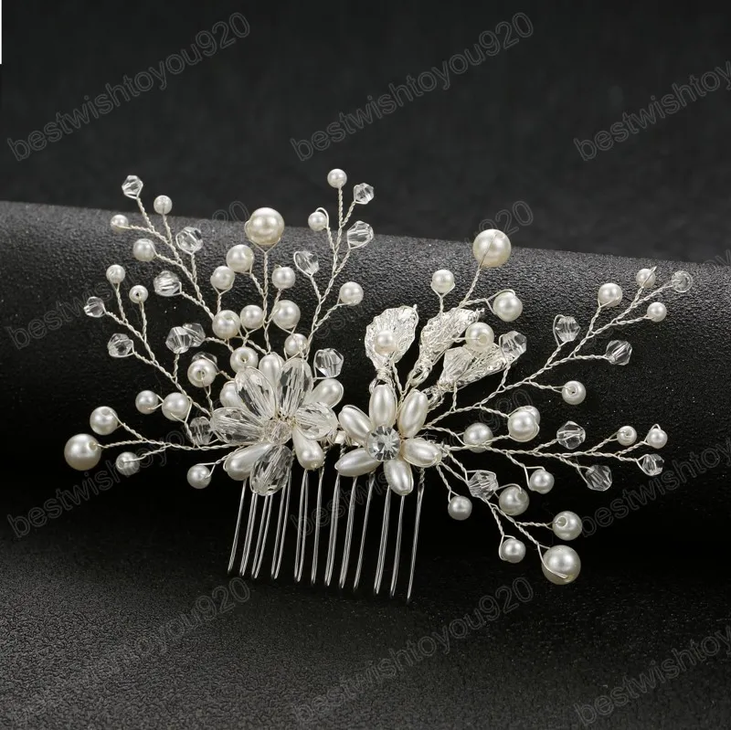 Women Crystal Pearl Hair Combs Wedding Bride Rhinestone Flower Hairpins Festivals Party Hair Accessories Dress