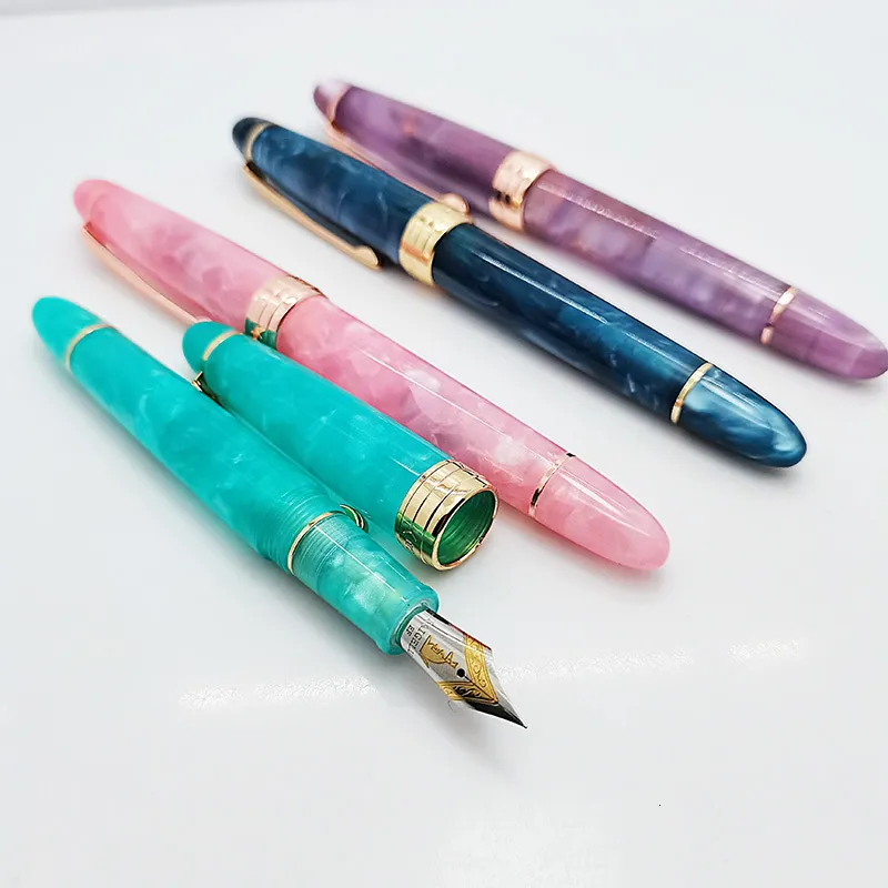 Fountain Pens Kaigelu 356 Art Pen Resin Lady Gift Colorful Acrylic Fountian Caligraphy Pen Cute School Supplies Golden Clip Torpedo 230421