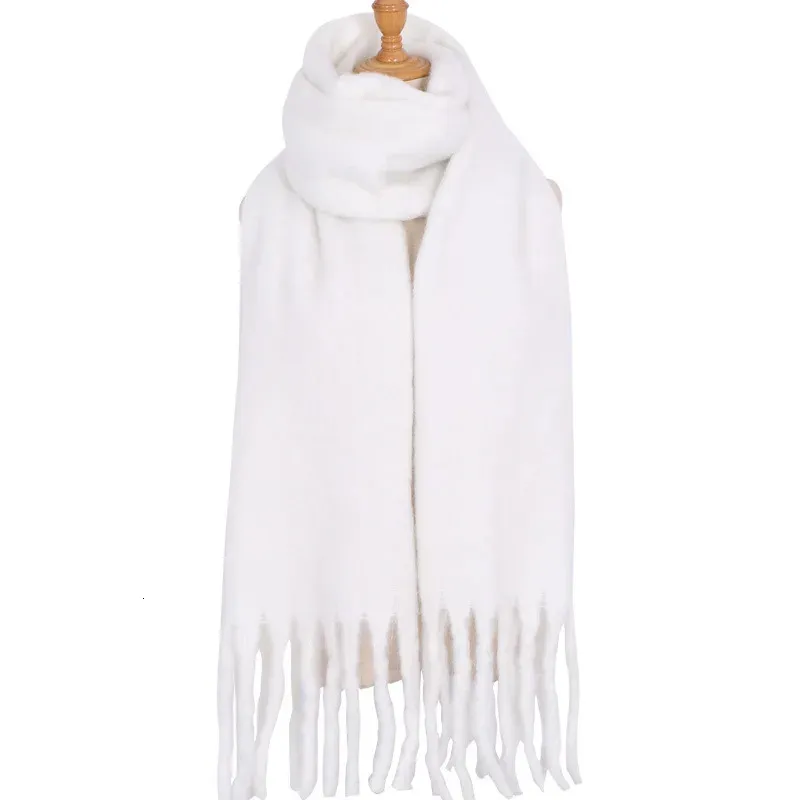 Scarves Solid Color Thick Scarf Unisex Winter Outdoor Warm Shawl Plush White Luxury Brand Design Foulard En Mousseline 231121