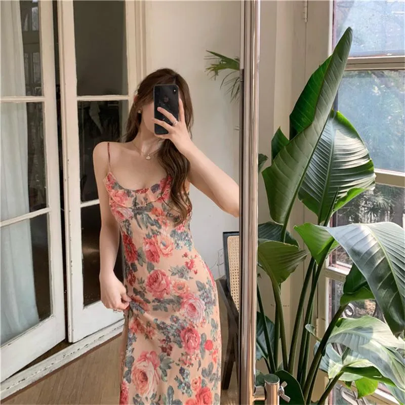 Casual Dresses Herstory Backless Floral Sling Dress Women Sleeveless Midi Summer Party Club Wear Lady Spaghetti Strap