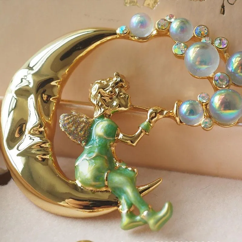 Moon Fairy Broche Vintage Midden-oude broches Bellen blazen Antieke accessoires