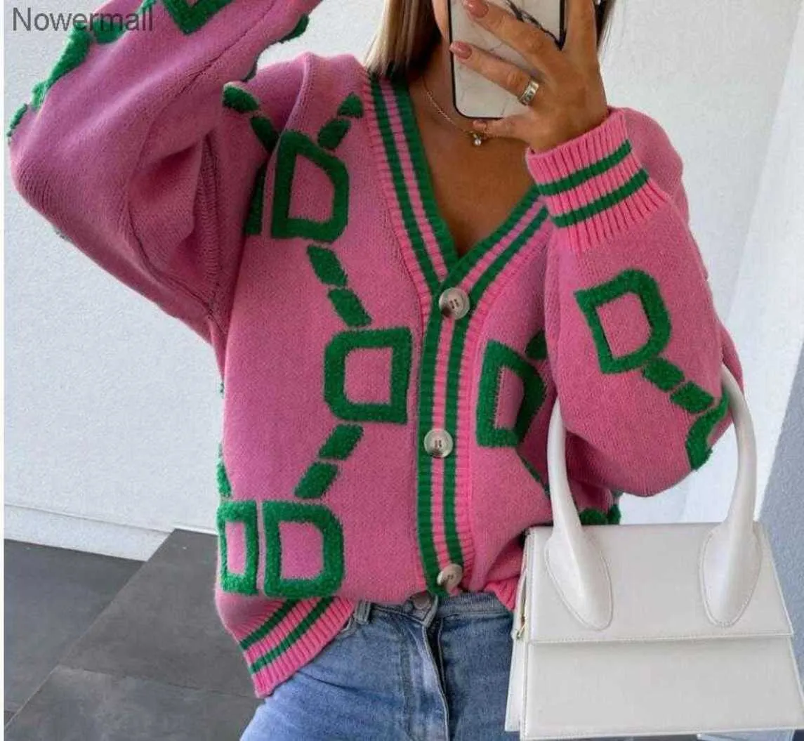 Largo 2023 Cuello ggity Manga ggsity Suéteres LL Mujer V Caridigan Mujeres Verde Otoño Invierno Suéter de punto Suelto Casual Moda Jumper Tops Vintage