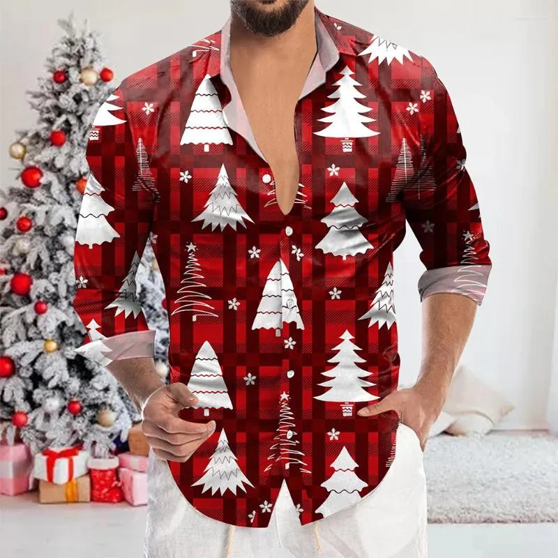 Chemises décontractées pour hommes Bouton d'impression de Noël pour hommes à manches longues Fit Formel Dress Up Convient aux quatre saisons en polyester