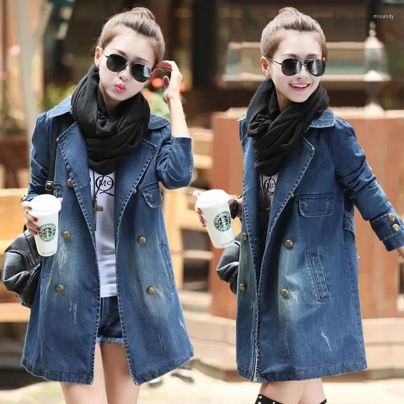 Women's Jackets 2023 Spring Autumn Long Denim Jacket Women Fashion Lapel Double Breasted Trench Coat Casual Solid Vintage Outerwear Female