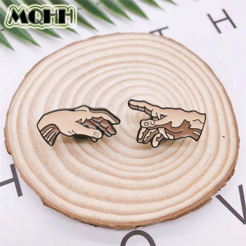 Pins Broschen Cartoon Spaß Geste Händchen halten Spaß Emaille Brosche Custom Legierung Abzeichen Kleidung Taschen Zubehör Schmuck Geschenke für Paare Z0421