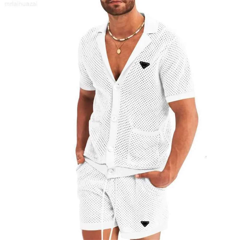 Men's Tracksuit 2023 Inverted Triangle Mesh Cardigan Short-sleeved T-shirt Shorts 2-piece Jogging Men's Summer Sports Casual Top Trackhsmy