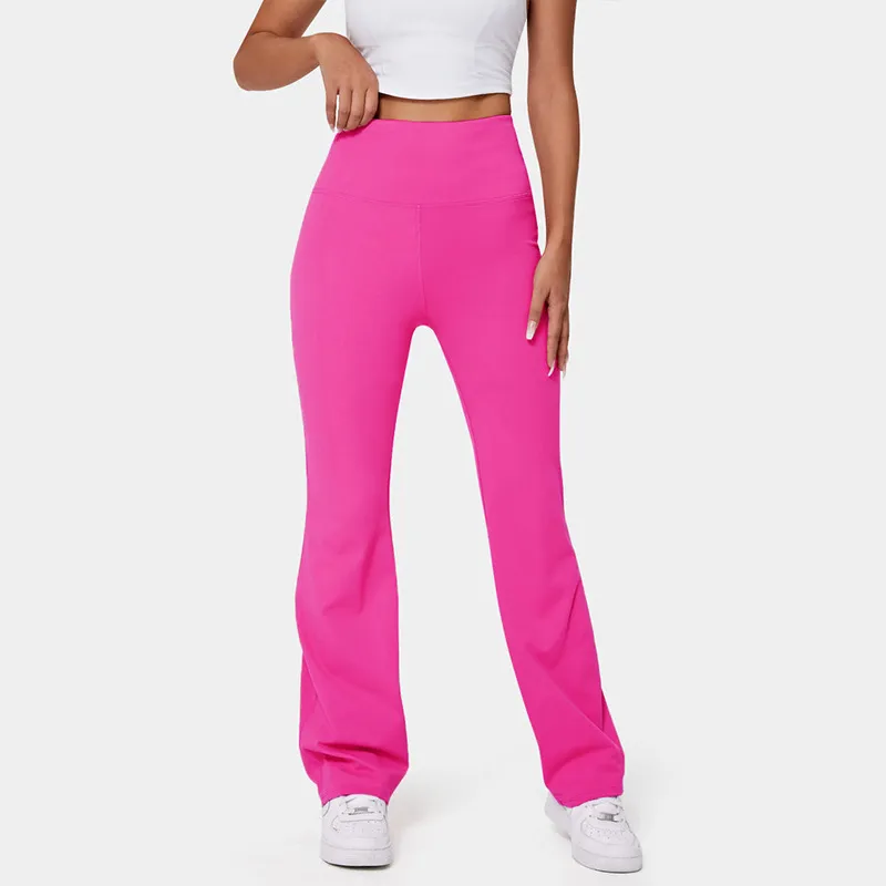 LL spodnie rozkloszowane do jogi długie damskie spodnie z wysokim stanem Slim Fit brzuch spodnie z dzwoneczkami pokazuje nogi joga Fitness fluoresceina PinkColors A1054