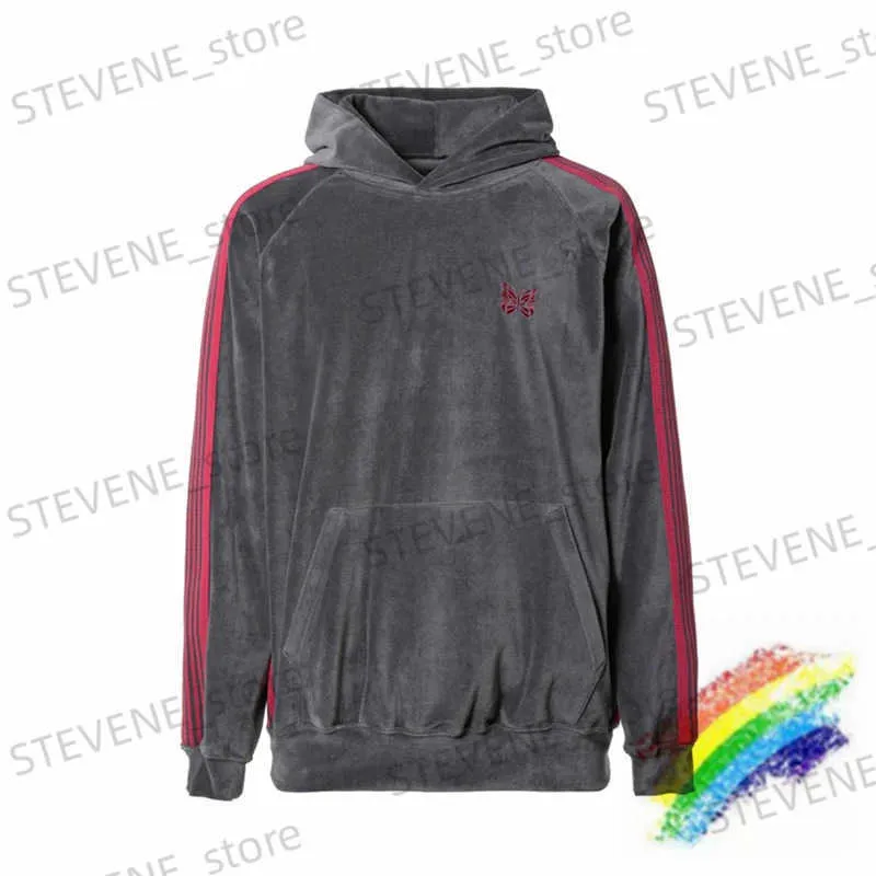 Męskie bluzy bluzy ciemnoszary aksamitne igły bluzy mężczyźni kobiety 1 1 Wysokiej jakości ponadwymiarowy czerwony haft motyla Awge Pullover T231121