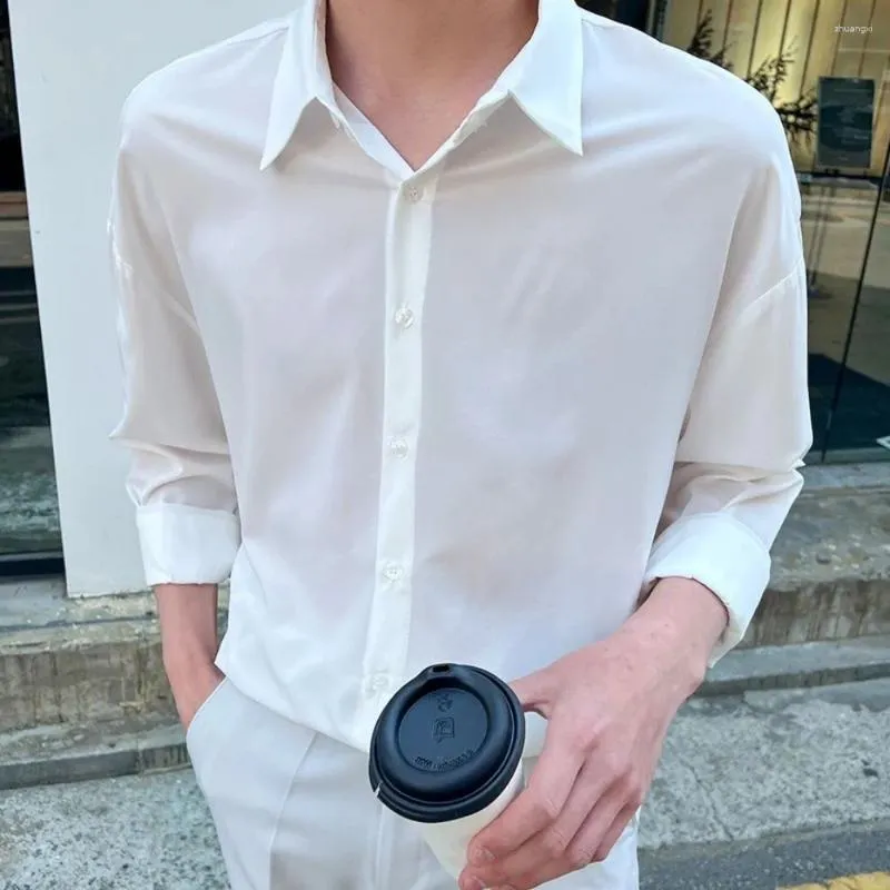Męskie koszule męskie męskie solidne koreańskie styl moda przycisk przyczynowy gówno biała koszula lód uczucie marki ubrania butelkowanie