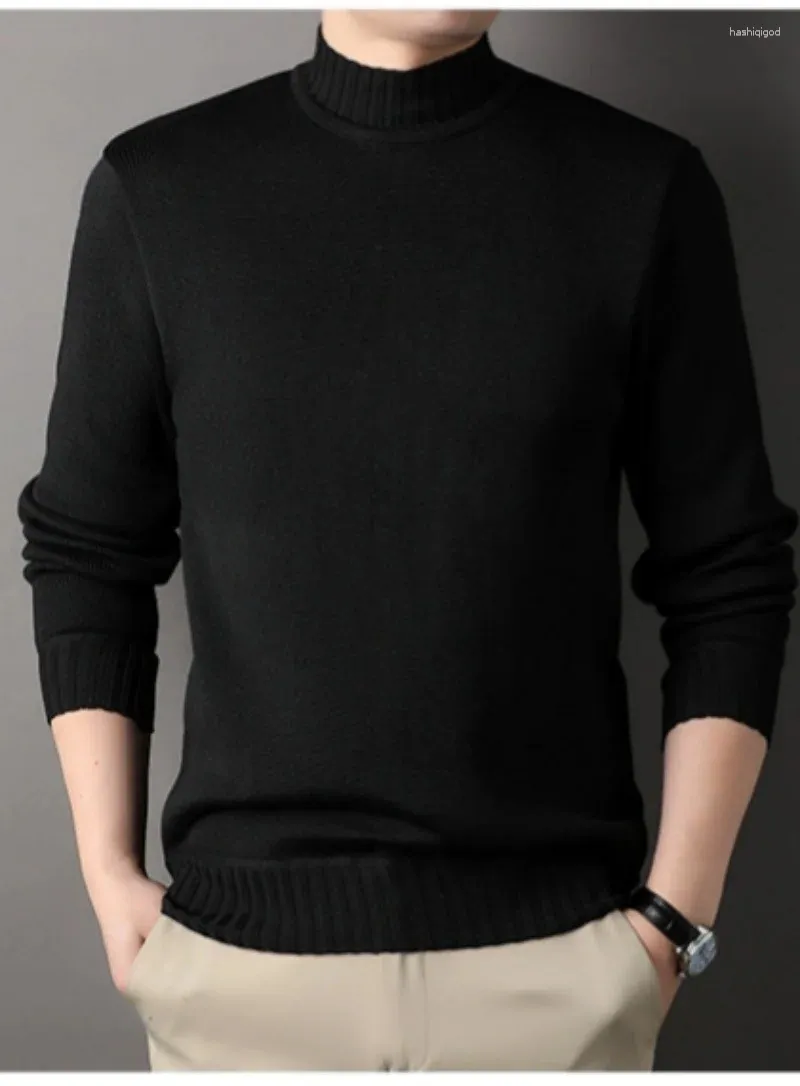 メンズセーター2023ハーフハイネックセーターぬいぐるみ厚くなったワンピースの汎用性の高い秋と冬の黒い灰色