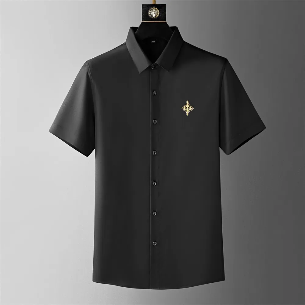 Högkvalitativ sommarbroderad kortärmad skjorta för män Slim Fit Business Casure Dress Shirts Social Party Tuxedo Blus
