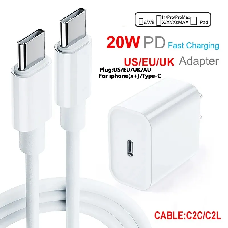 Chargeur Rapide iPhone, Lot de 2 Chargeur USB C 20W et Câble de 2M  Adaptateur Secteur PD 3.0 Universel Mural Chargeur Compatible iPhone 14/14  Pro/14 Pro Max/14 Plus/13/12/11/SE/X/XS/XR/8/iPad - Blanc : 