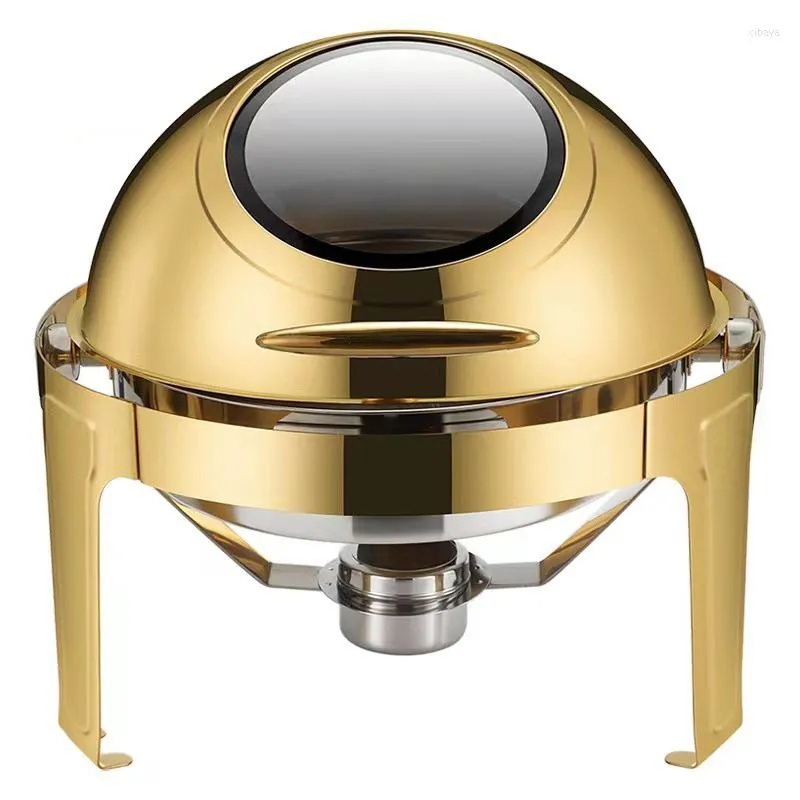 Ensembles de vaisselle en acier inoxydable Chafing Dish Gold 6.5L Big Roll Top Round Catering Warmer