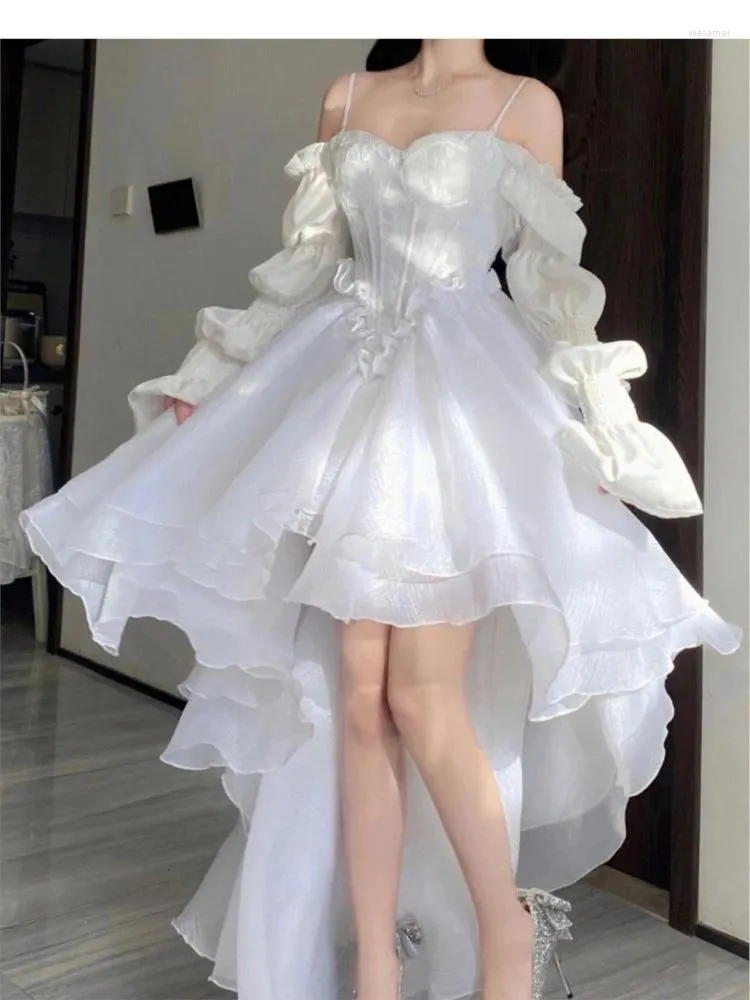 White Puff Sleeve Casual Dress for Women Mid-Calf Length A-Line Solid  Polyester Empire Waist Spring Summer from Dhgate Basic & Casual Dresses -  price 50.27