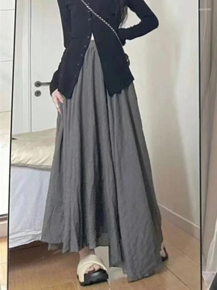 Spódnice długie kobiety temperament vintage styl miękki imperium moda moda mody mejter faldas wiosna jesień ins harajuku solidne swobodne