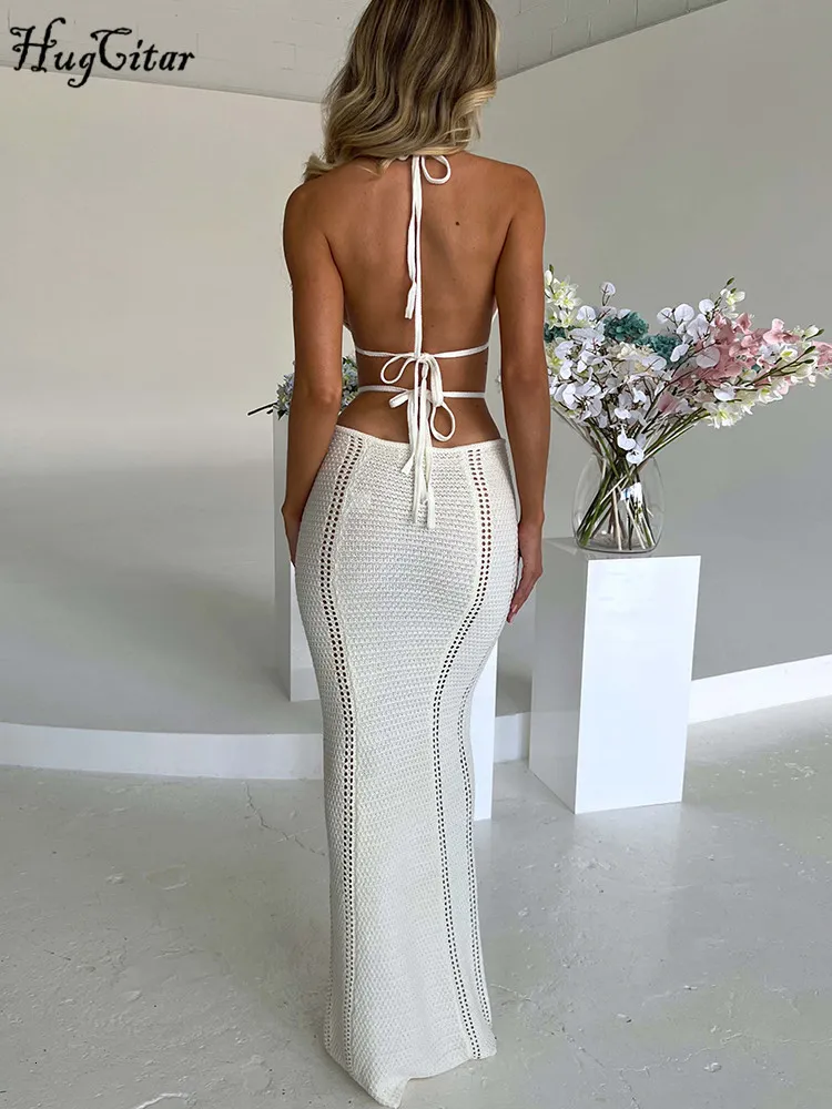 Crochet Halter Sleeveless Backless Empire Waist Ankle-Length Maxi Dress  with Hollow Out Bandage Detail from Dhgate Basic & Casual Dresses - price  51.93