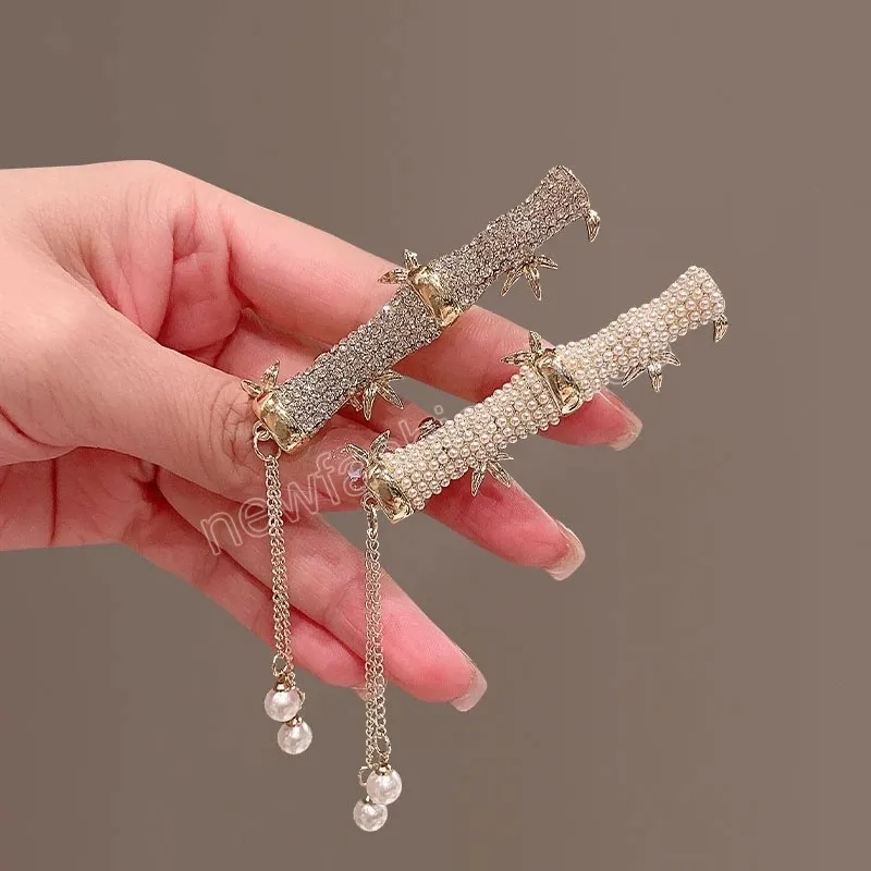 Elegante Rhinestone Bamboo Hair Clip modieuze vrouwelijke topclipketen kwastje paardenstaart clip zoete meid haaraccessoires