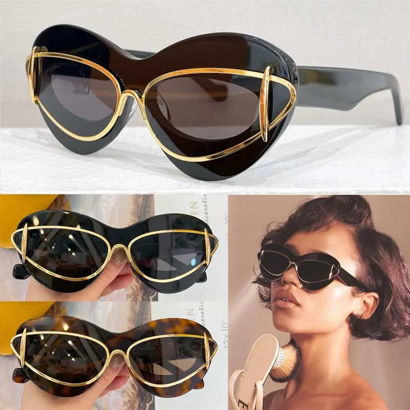 Cateye dubbele frame zonnebrillen in acetaat en metalen damesontwerper Fei Aviators zonnebrillen mode retro lady metalen vakantieglazen LW40119i met originele doos