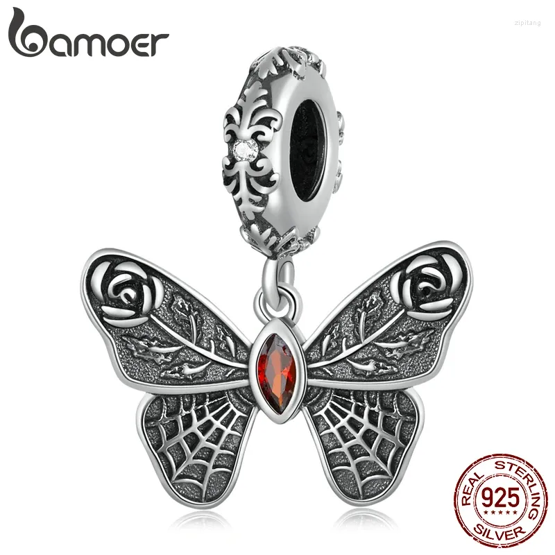 Loose Gemstones BAMOER 925 Sterling Silver Vintage Butterfly Pendant Fit For DIY Making Bracelet & Bangle Retro Pattern Charm Fine Jewelry