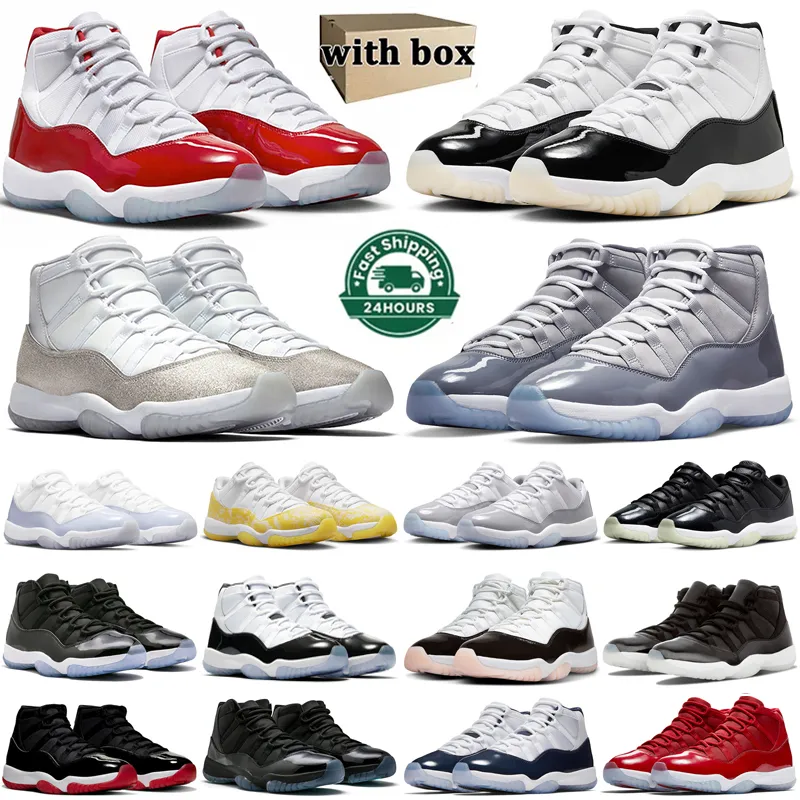 Med Box Jumpman 11 basketskor män kvinnor cool grå 11s körsbär midnatt marin velvet 25-årsjubileum uppfödda herrtränare sport sneakers utomhusskor 36-47