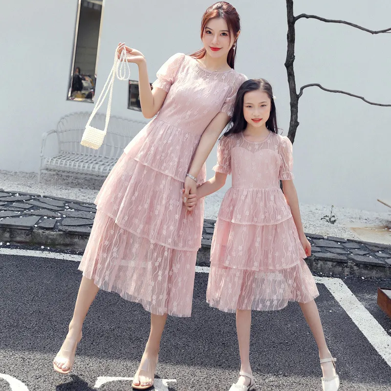 Summer Mesh family matching dress online for Mommy and Me - Fashionable Mother and Daughter Dresses with Flower Accents (Style #230421) Summer Mesh family matching dress online for Mommy and Me - Fashionable Mother and Daughter Dresses with Flower Accents (Style #230421)