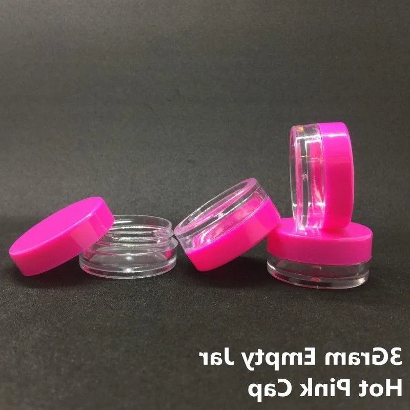 3Gram Mini Clear Plastic Empty Jars Pot Hot Pink Lid 3ML Travel Size For Cosmetic Cream Eye Shadow Nails Powder Jewelry Kjbcg