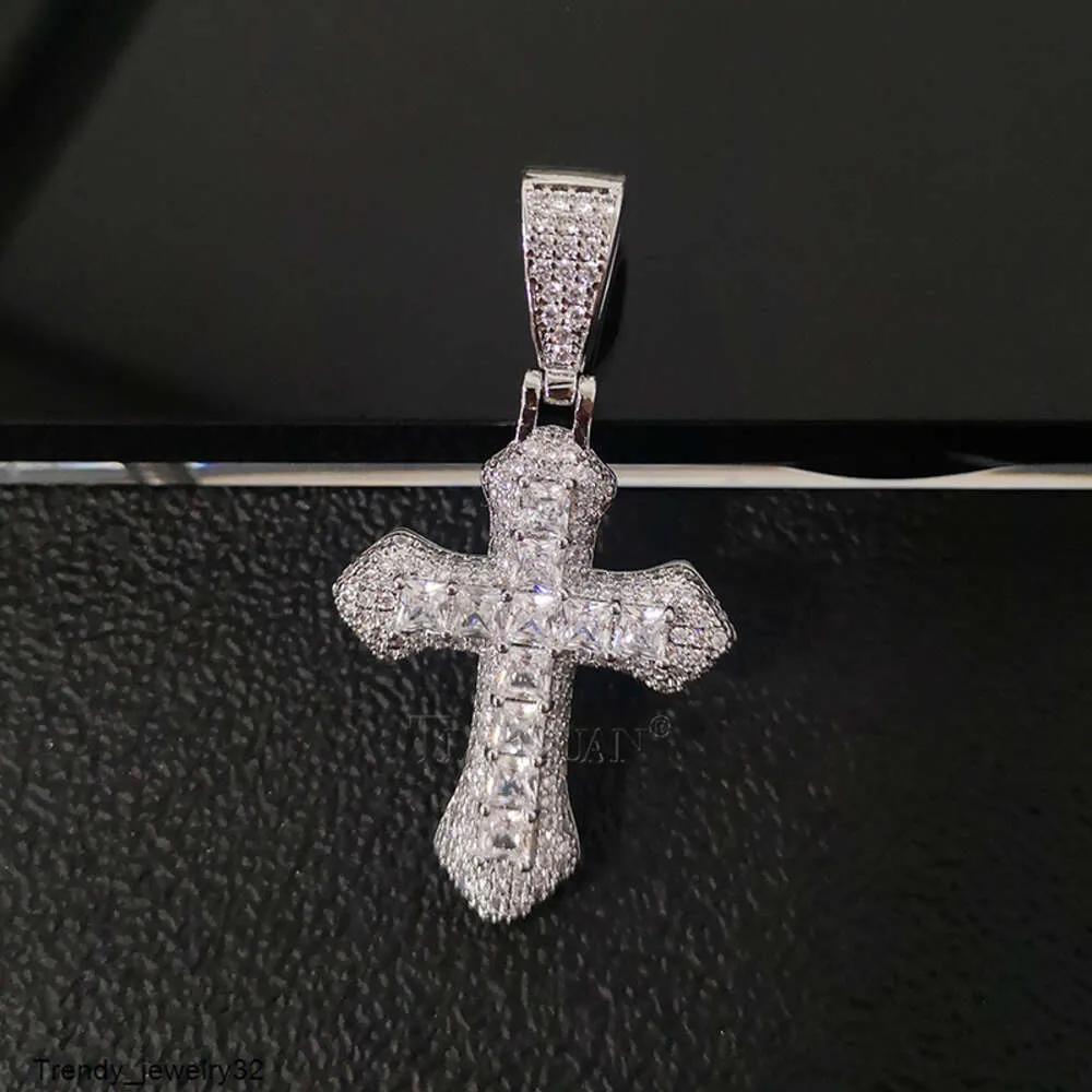 Classic Hiphop 925 Sterling Silver Moissanite Necklace 25x47mm Cross Pendant For Women Gifts Fine Smycken