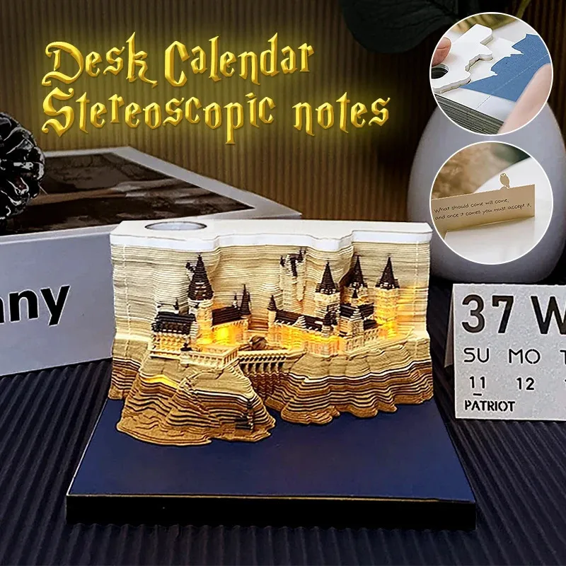 Decorazioni natalizie Magic Castle 2024 Calendario 3D Memo Pad Note di design creativo Ufficio Camera da letto Soggiorno Decor Novità Regalo di Natale 231121