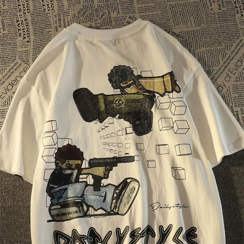 Kadın Tshirt Avrupa ve Amerikan BR Hiphop Niş Karikatür Baskı Kısa Kollu Tshirt Erkek Kadın Yaz Çift 230420