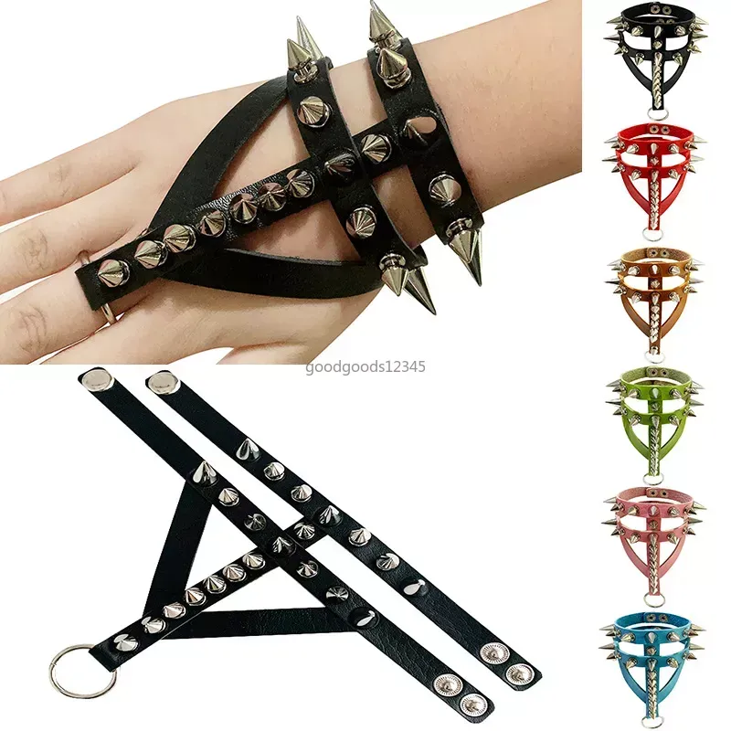 Scenkläder 12 färger punk gotisk nit armband för kvinnor män 2023 harajuku vintage svart pu läder wrap ring armband nya smycken