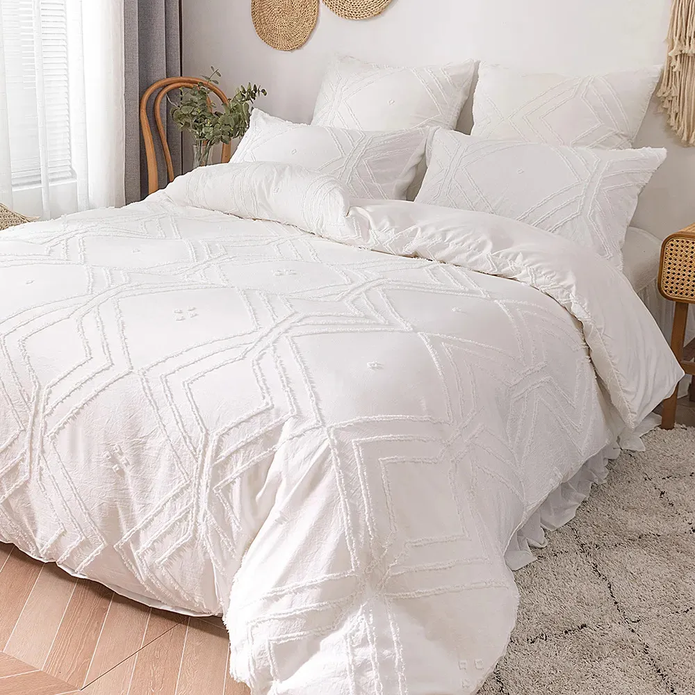 Sängkläder sätter Wostar Summer White Pinch Pleat Däcke Cover 220x240cm Luxury Double Bed quilt Bäddsäng Set Queen King Size Composter 231121
