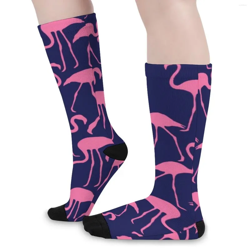 Femmes chaussettes rose oiseaux imprimer bas flamant motif graphique loisirs printemps anti-dérapant femme extérieur chaud doux