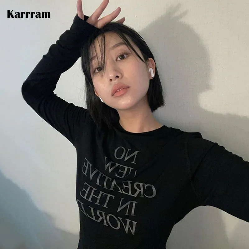 Женская футболка Karrram Jennie Tops Corean Fashion Letter Print Футболка Kpop Designer Grunge Crop Y2K Винтажная уличная одежда шикарные 230421